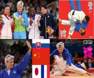 Puzle Podio Judô feminino - 63 kg, Urška Žolnir (Eslovénia), Xu Lili (China) e Gevrise Emane (França), Yoshie Ueno (Japão) - Londres 2012-