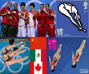 Puzle Podio plataforma 10 m sincronizado femenino, Ruolin Chen e Wang Hao (China), Paola Espinosa, Alejandra Orozco (México) e Meaghan Benfeito, Roseline Filion (Canadá) - Londres 2012-