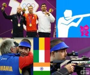 Puzle Podio tiro, Carabina de ar 10 m masculino, Alin George Moldoveanu (Roménia), Niccolo Campriani (Itália) e Gagan Narang (Índia) - Londres 2012 - do desportivo de pódio