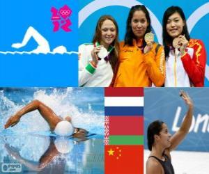 Puzle Podium Natação 100 metros livre feminino, Ranomi Kromowidjojo (Países Baixos), Aliaxandra Herasimenia (Bielorrússia) e Yi Tang (China) - Londres 2012-