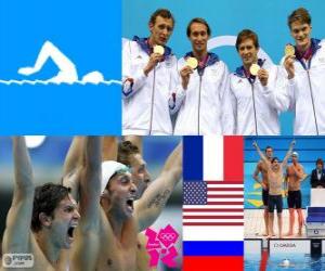 Puzle Podium natação 4 X 100m livre feminino, França, Estados Unidos e Rússia - Londres 2012-