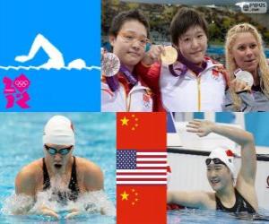 Puzle Podium natação 400m individual feminina combinado, Shiwen Ye (China), Elizabeth Beisel (Estados Unidos) e Li Xuanxu (China) - Londres 2012