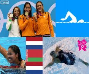 Puzle Podium natação 50 m livre feminino, Marleen Veldhuis, Ranomi Kromowidjojo (Países Baixos) e Aliaxandra Herasimenia (Bielorrússia) (Holanda) - Londres 2012-
