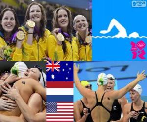 Puzle Podium natação feminina de revezamento 4 x 100 metros, Austrália, Estados Unidos e Holanda - Londres 2012-