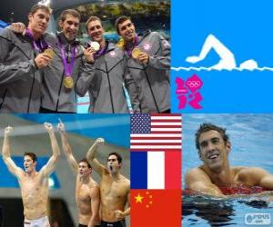 Puzle Podium natação masculina de revezamento 4 x 200 metros livres, Estados Unidos, França e China - Londres 2012-