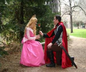 Puzle Prince ajoelhando-se diante da princesa dá uma rosa