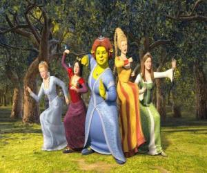 Puzle Princesas Cinderela, Branca de Neve, Fiona, Rapunzel  e A Bela Adormecida