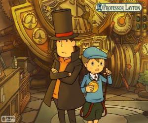 Puzle Professor Layton e seu assistente Luke Triton, principais protagonistas dos jogos de mistério e quebra-cabeças para Nintendo