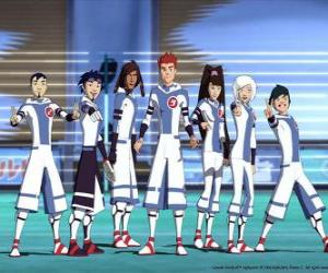 Puzle Protagonistas das aventuras de Galactic Football, alguns jogadores da equipa Snow Kids do planeta Akillian