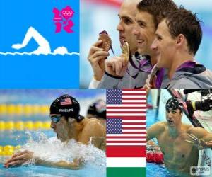 Puzle Pódi Natação 200 m medley masculino masculino, Michael Phelps, Ryan Lochte (Estados Unidos) e László Cseh (Hungria) - Londres 2012-