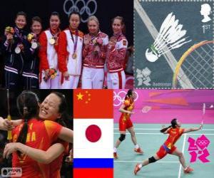 Puzle Pódio Badminton duplas femininas, Tian Qing Zhao Yunlei (China), Mizuki Fujii Reika Kakiiwa (Japão) e Valeria Guseva, Nina Vislova (Rússia) - Londres 2012-