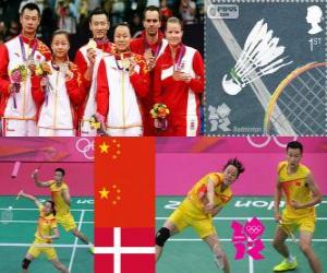 Puzle Pódio Badminton duplo misto, Zhang Nan e Zhao Yunlei (China), Xu Chen, Ma Jin (China) e Joachim Fischer/Christinna Pedersen (Dinamarca) - Londres 2012 -
