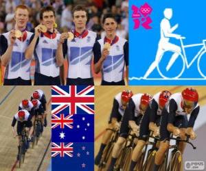 Puzle Pódio de ciclismo pista perseguição por equipes de 4000m masculina, Reino Unido, Austrália e Nova Zelândia - Londres 2012-