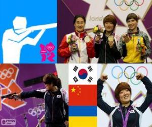 Puzle Pódio de pistola de 25 m de mulheres, Kim Jang - meu (Coréia do Sul), Chen Ying (China) e Eric Kostevych (Ucrânia) - Londres 2012-