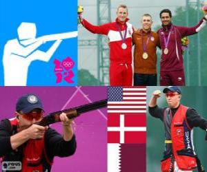 Puzle Pódio em Skeet masculino, Vincent Hancock (EUA), Anders Golding (Dinamarca) e Nasser Al - Attiyah (Qatar) - Londres 2012-