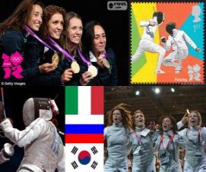 Puzle Pódio Esgrima florete por equipes feminino, Itália, Rússia e Coréia do Sul - Londres 2012-