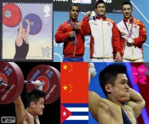 Puzle Pódio Halterofilismo 77 kg masculino, Lu Xiaojun, Wu Jingbao (China) e alterar de Iván Rodríguez (Cuba) - Londres 2012 -