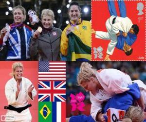 Puzle Pódio Judô feminino - 78 kg, Kayla Harrison (Estados Unidos), Gemma Gibbons (Reino Unido) e Mayra Aguiar (Brasil), Audrey (França) - Londres 2012 - Tcheumeo