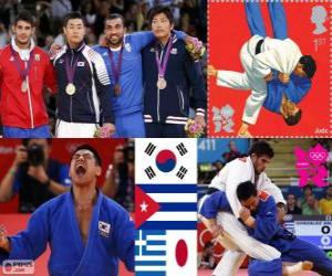 Puzle Pódio judô Masc - 90 kg, Debora González (Cuba), Masashi Nishiyama (Japão) - Londres 2012 - e Ilias Iliadis (Grécia), Song Dae-Nam (Coréia do Sul)