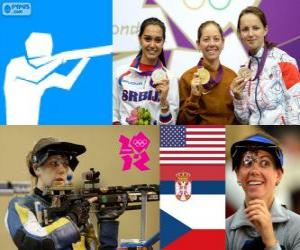 Puzle Pódio tiro carabina três posições feminino, Jamie Lynn Gray (Estados Unidos), Ivana Maksimović (Sérvia) e Adela Sykorova (República Checa) - Londres 2012-