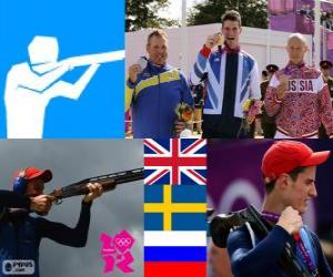 Puzle Pódio tiro fossa olímpica dublê masculinoo, Peter Robert Wilson (Reino Unido), Hakan Dahlby (Suécia) e Vasily Mosin (Rússia) - Londres 2012-