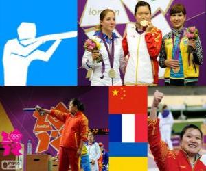 Puzle Pódio tiro, pistola de ar 10 m de mulher, Guo Wenjun (China), Céline Goberville (França) e Olena Kostevych (Ucrânia) - Londres 2012-