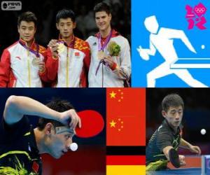 Puzle Pódio Ténis de mesa individual masculino, Zhang Jike, Wang Hao (China) e Dimitrij Ovtcharov (Alemanha) - Londres 2012-