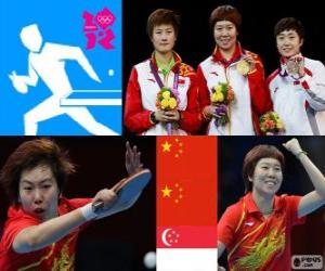 Puzle Pódio Tênis de mesa individual feminino, Li Xiaoxia, Ding Ning (China) e Feng Tianwei (Cingapura) - Londres 2012 -