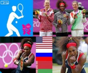 Puzle Pódio tênis simples feminino, Serena Williams (Estados Unidos), Maria Sharapova (Rússia) e Victoria Azarenka (Bielorrússia) - Londres 2012-