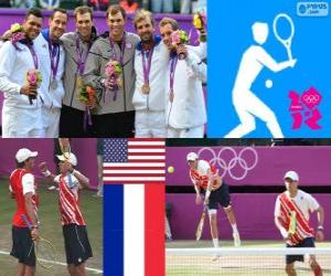 Puzle Pópdio tênis duplas masculino, Bob Bryan e Mike Bryan (EUA), Michael Llodra, Jo-Wilfried Tsonga e Julien Benneteau, Richard Gasquet (França) - Londres 2012-
