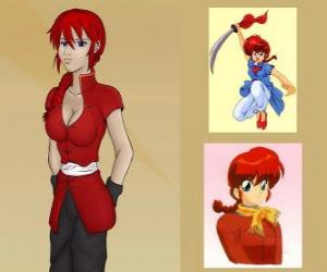 Puzle Ranma Saotome em sua forma feminina, Ranma é o personagem principal do anime Ranma