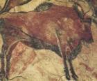 Pintura rupestres pré representando um búfalo na parede de uma caverna 