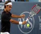 Roger Federer pronto para um golpe
