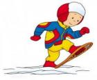 Caillou andando pela neve com raquetes de neve