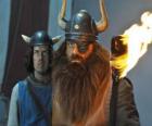 Halvar, pai de Vicky e do líder dos Vikings, na aldeia de Flake com o seu tapa-olho