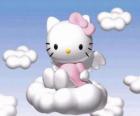 Hello Kitty voando sobre uma nuvem