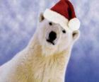 Urso polar com Santa Claus chapéu