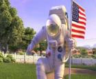 Capitão Charles Chuck Baker, martelando a bandeira americana a desembarcar no Planet 51