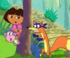 Dora e Boots o macaco ocultando o vilão do Zorro
