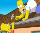 Bart é pendurada do telhado, quando ele ajudou o seu pai Homer reparação