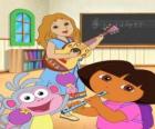 Dora e Boots o macaco em uma aula de música