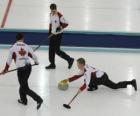 Curling é um esporte de precisão similar a taças ou Inglês boccia, realizado em uma pista de gelo.