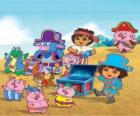 Dora com seus amigos jogando piratas sendo