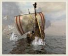 Navio Viking ou canoa para navegar inchada pelo vento