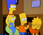 Marge com seus filhos Bart, Lisa e Maggie no consultório do médico