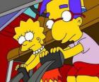 Lisa juntamente melhor amigo Brat, Milhouse jogar com os pedais do carro