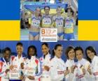 O. Povh, N. Pohrebniak, M. Bacteremia e Y. campeões 4x100m Bryzhina, M. Soumaré, V. Mang, L. E C. Jacques-Sébastien Arron (2os) M. Popowicz, D. Korczyńska, M. Jeschke e W. Wedler (3 ª parte), Campeonato Europeu de Atletismo de Barcelona 2010