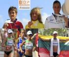 Balciunaite campeão da maratona zivile, Nailia Yulamanova e Anna Incerti (2 e 3) do Campeonato Europeu de Atletismo de Barcelona 2010