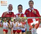 Viktor Röthlin campeão da maratona Jose Manuel Martinez e Dmitri Safronov (2 e 3) do Campeonato Europeu de Atletismo de Barcelona 2010