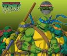 As quatro Tartarugas Ninja: Leonardo, Michelangelo, Donatello e Rafael. Taratugas Ninja ou TMNT